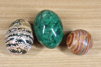 Lot Of (3) Egg Shaped Agate And Malachite