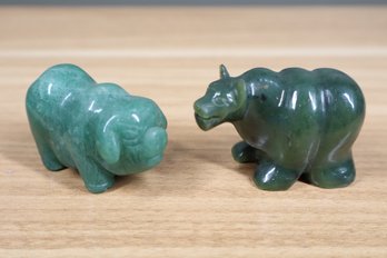 Lot- Two Jade Figurines Pig And Panther