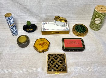 Vintage Lot Enamel Beaded Miniature Trinket Pill Boxes, Perfumes,  Lighter Mote