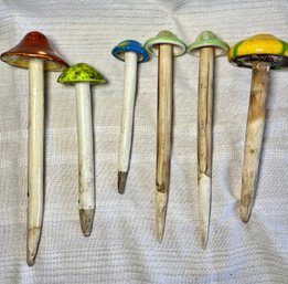 Ceramic Mushroom Garden Stakes