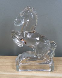 L.E. SMITH Clear Art Glass Horse Statue Bookend