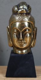 Buddha Statue Brass On Wood Pedestal