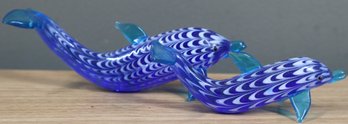 Lot- Lenox Deep Blue Dolphins Art Glass Collection