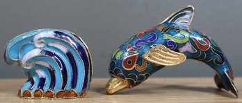 Lenox Cloisonn Gilded Dolphin Figurine Chinoiserie Fish Trinket Box