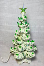 Vintage Green White Ceramic Light Up Table Top Christmas Tree