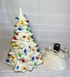 Vintage White Ceramic Light Up Christmas Tree W/ Birds