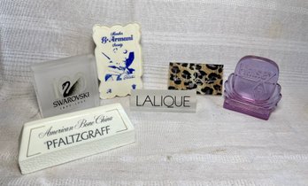 Vintage Glass Plastic Retail Display Signs - Lalique, Armani, Heisey, Pfalzgraff, Swarovski