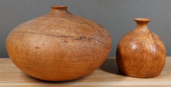 Lot- Pair Of 1981 Spalted Maple Wood Vases Initials On Bottom