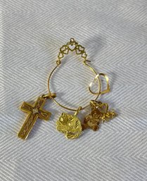 14K Solid Yellow Gold Charm Holder & 5 Charms