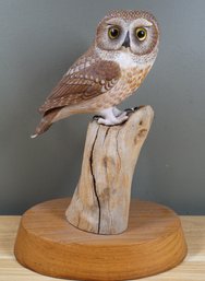 Owl Hand Carved Signed By Tom Ahern 1981