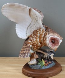 Barn Owl Figurine Signed With Stand