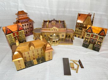 Lot Straw Art Miniature Houses Trinket Jewelry Boxes Buildings Global Art