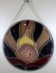 Agate Geode Stained Glass Handing Decoration Signed Vickie Crossen 1982