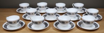 Set Of (24) Pieces Wedgwood Asia Black Teacups And Saucers Bone China