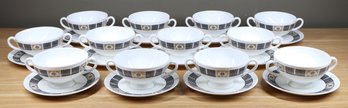 Set Of (24) Pieces Wedgwood Asia Black Soup Bowls And Saucers Bone China