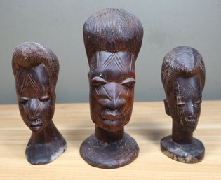 Set Of (3) African Makonde Ironwood Hand Carved Busts