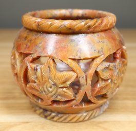 Carved Soapstone Tealight Candle Holder Bowl