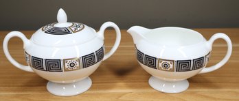 Set Of (2) Pieces Wedgwood Asia Black Sugar Bowl And Leigh Shape Creamer Bone China