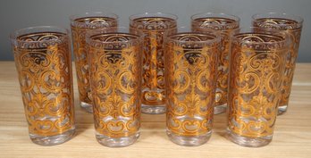 Set Of (8) 22k Gold Georges Briard Highball Glasses Tumblers Mid Century