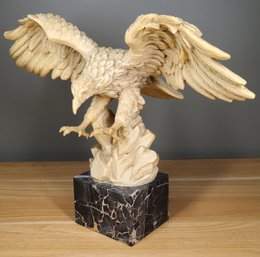 A Santini Eagle Sculpture Resin On Marble Base Classic Figure Italy