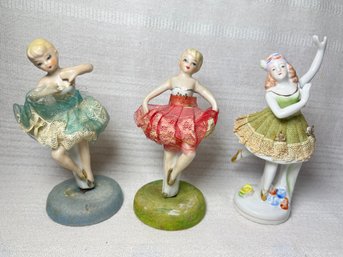 Vintage Lot Spinning Porcelain Lace Japan Ballerinas And Lace Ballerina Figurine