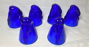 Vintage Set 6 Cobalt Blue Nude Woman Bottoms Up Shot Glasses Bent Over