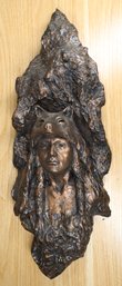 Signed Arrowsmith Ceramic Wall-hanging Decoration Native American Wolf Head Headdress