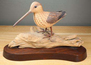 Signed Tom Ahern Hand-carved Woodcock Bird Driftwood Sculpture 1979