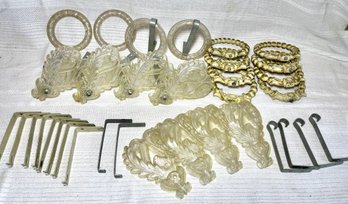 Vintage Art Deco Lucite & Wood Curtain Tie Backs, Rings, Hardware