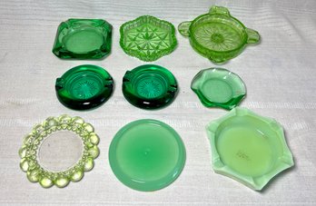 Lot Green Depression Glass Antique Mixed Lot Ashtrays