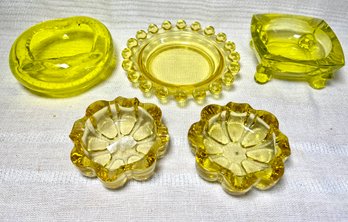 Antique Vintage Art Glass Yellow Controlled Bubble Assorted Ashtray Lot