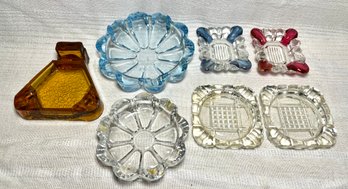 Vintage Mixed Lot Glass Ashtrays ~ Blue, Amber, Clear