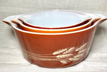 Pyrex 473B 474B 475B Harvest Wheat Nesting Casserole Set - No Lids