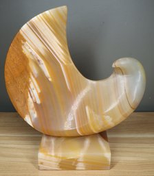 Large Carved Orange Onyx Crescent Moon Sculpture