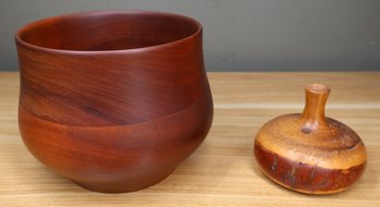 Pair Of Handmade Wooden Bowls Cherry Walnut Sassafras Signed