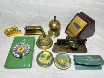 Vintage Desk Office Supplies Bookends Brass Bells Paperweights Accessories