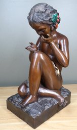 Large Cast Bronze Sculpture Crying Girl