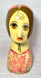 Vintage MCM Feranza Mexico Papier Paper Mache Lady Folk Art Signed Hat Head Stand