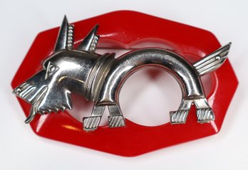 Sterling Silver 925 Scottish Terrier Bakelite Brooch