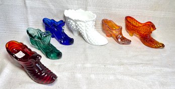 Victorian Shoes Lot Fenton Hand Painted S. Miller Hobnail Milk Glass, Blue, Red, Iridescent