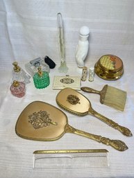 Vintage Vanity Dresser Set Antique Gold Perfume Bottle Lot