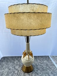 Vintage C. Miller 1955 Gold MCM Table Lamp W/ Original Fiber Glass Shade