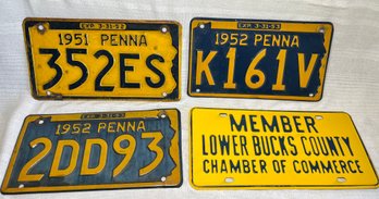 Lot 4 Automobile Vintage Expired License Plates 1952-1953 Pennsylvania