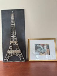 LOT 2 WALL HANGINGS TOWER IN PARIS, DUCK DECOY PRINT