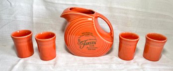 Fiesta Homer Laughlin Disc Pitcher W/ 4 Tumblers - New (in Original Box) Persimmon