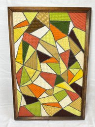 Vintage MCM 1980 Signed Framed Needlepoint - Orange Green Yellow Retro Framed