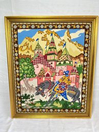 Vintage Framed Needlepoint Castle Knight