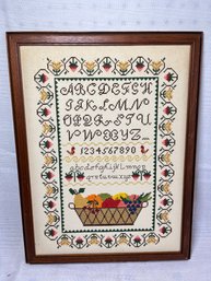 Vintage Needlepoint Sampler Framed ABC..123