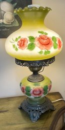 VINTAGE HURRICANE PARLOR LAMP HAND PAINTED ROSES 'GONE WITH THE WIND' STYLE