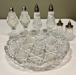 Vintage Cut Glass Bowl Godinger Crystal Legends Salt Pepper Shakers